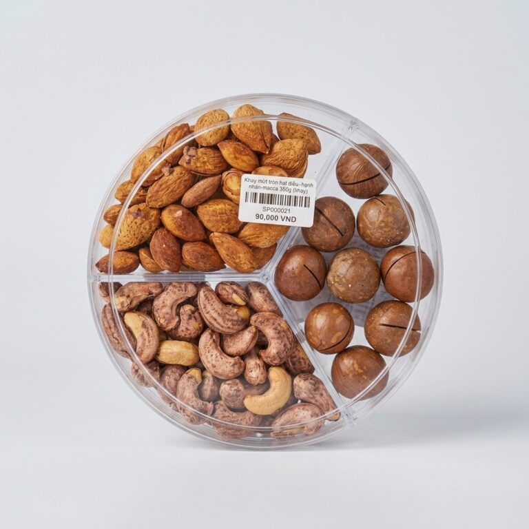 Khay mứt tròn hạt điều- hạnh nhân-macca 350g